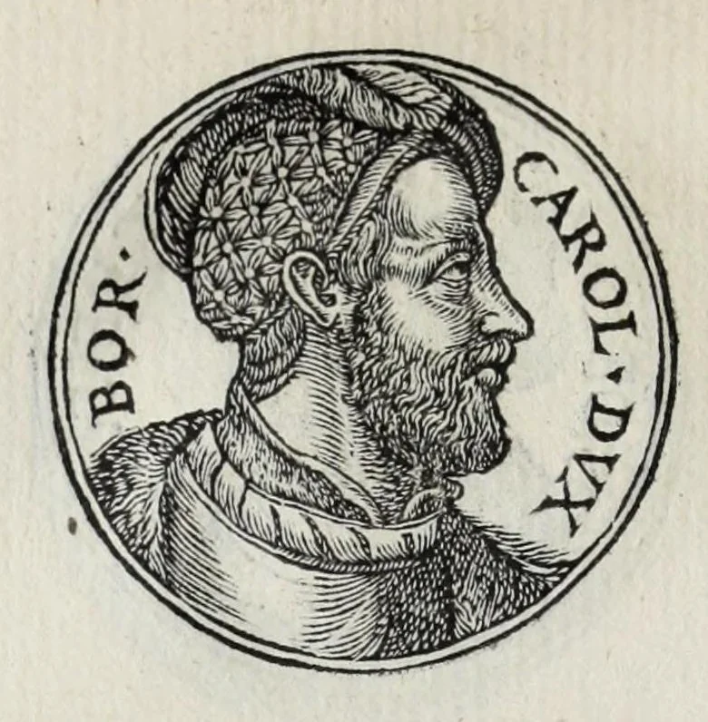 An illustration from Prima[-seconda] parte del Prontvario de le medaglie de piv illvstri & fulgenti huomini & donne : dal principio del mondo insino al presente tempo, con le lor vite in compendio raccolte, 1553, leaf 416
