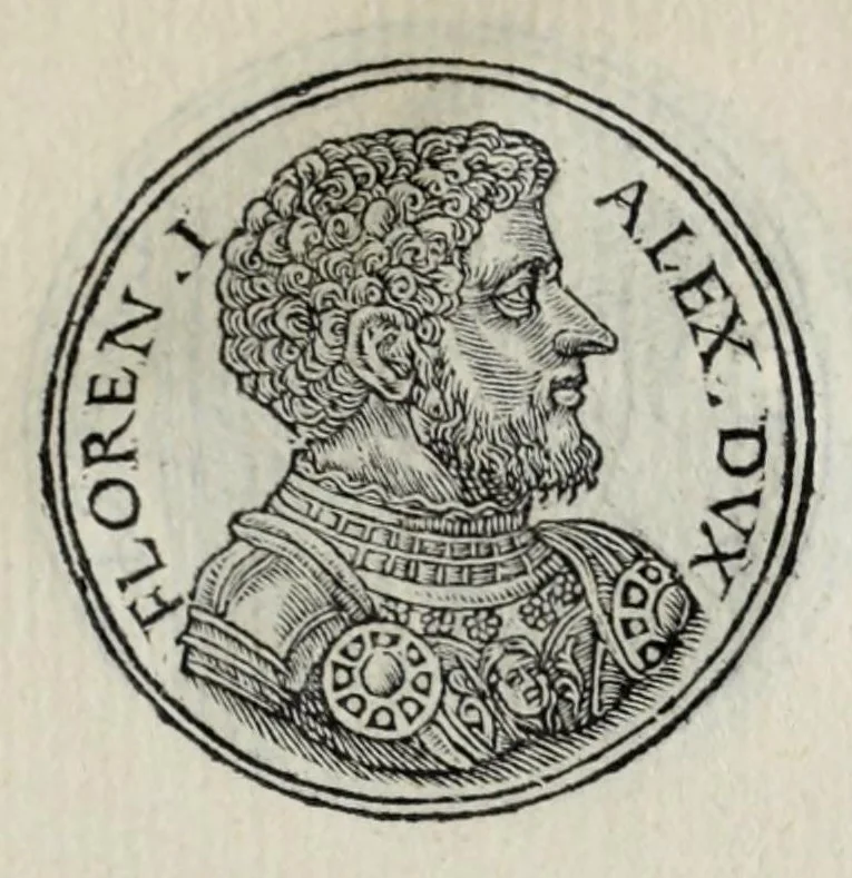 An illustration from Prima[-seconda] parte del Prontvario de le medaglie de piv illvstri & fulgenti huomini & donne : dal principio del mondo insino al presente tempo, con le lor vite in compendio raccolte, 1553, leaf 421