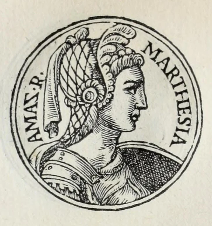 An illustration from Prima[-seconda] parte del Prontvario de le medaglie de piv illvstri & fulgenti huomini & donne : dal principio del mondo insino al presente tempo, con le lor vite in compendio raccolte, 1553, leaf 56