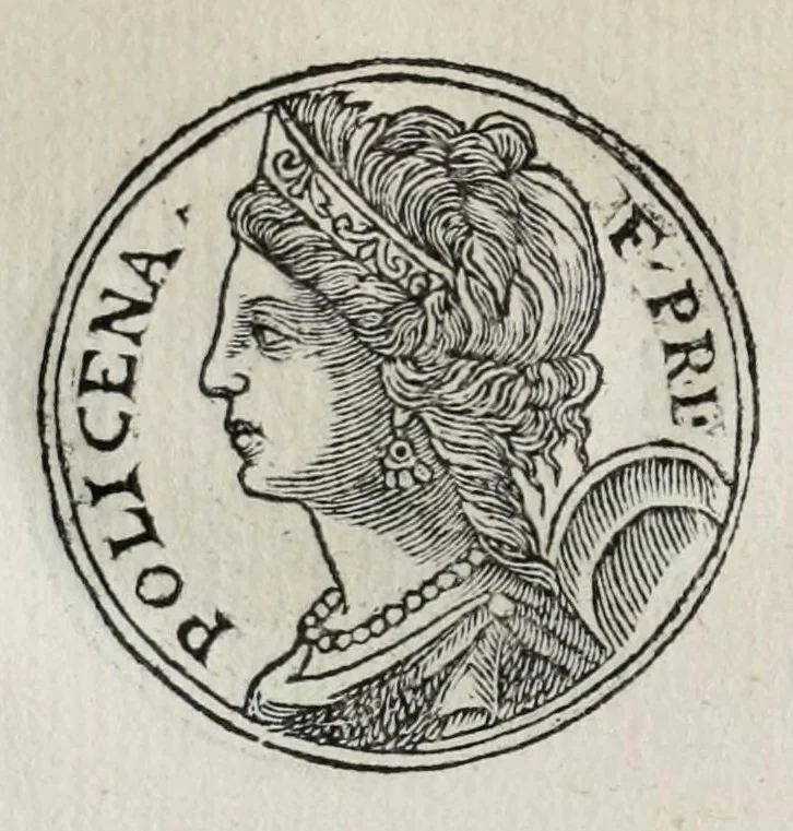 An illustration from Prima[-seconda] parte del Prontvario de le medaglie de piv illvstri & fulgenti huomini & donne : dal principio del mondo insino al presente tempo, con le lor vite in compendio raccolte, 1553, leaf 62