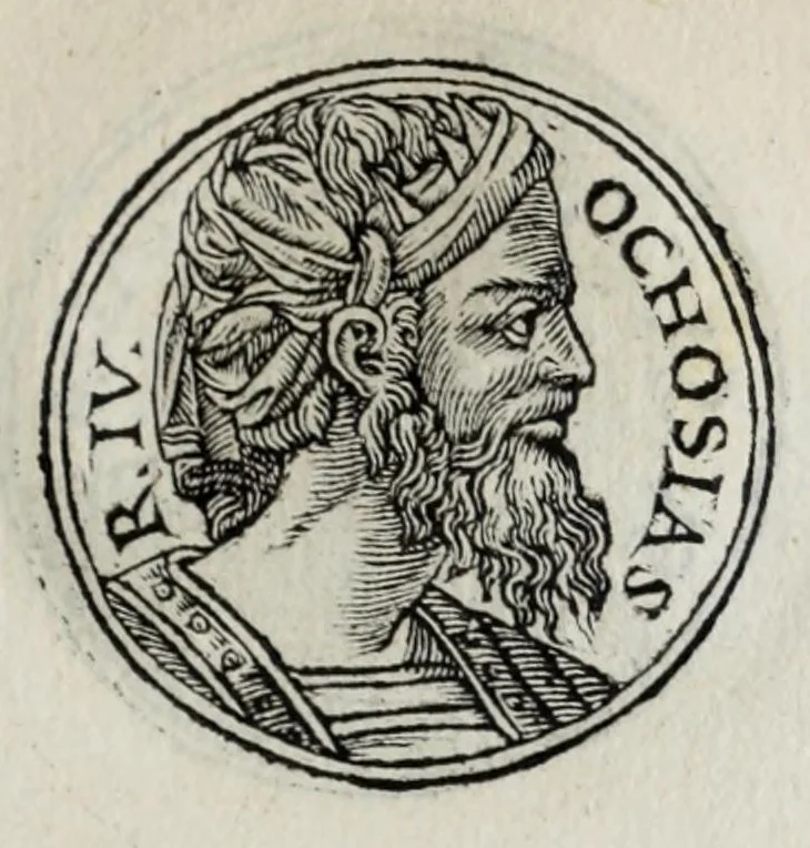 An illustration from Prima[-seconda] parte del Prontvario de le medaglie de piv illvstri & fulgenti huomini & donne : dal principio del mondo insino al presente tempo, con le lor vite in compendio raccolte, 1553, leaf 83