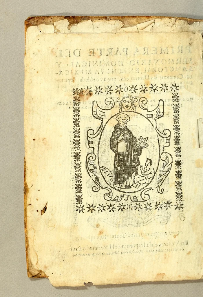 An illustration from Primera parte del Sermonario, dominical, y sanctoral, en lengua mexicana. : Contiene las dominicas, que ay desde la septuagesima, hasta la vltima de penthecostes, platica para los que comulgan el iueues sancto, y sermon de passion, pasqua de resurreccion, y del espirirusanto [sic], con tres sermosnes [sic] del sanctissimo sacrame[n]to., 1624, leaf 4