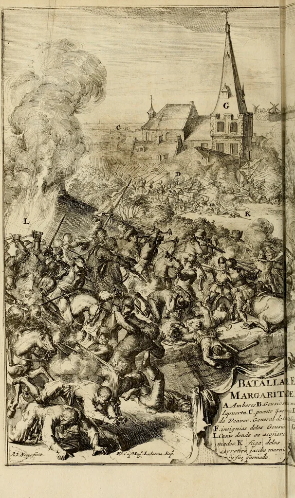 An illustration from Primera[-segunda] decada de las guerras de Flandes ..., 1681, leaf 275