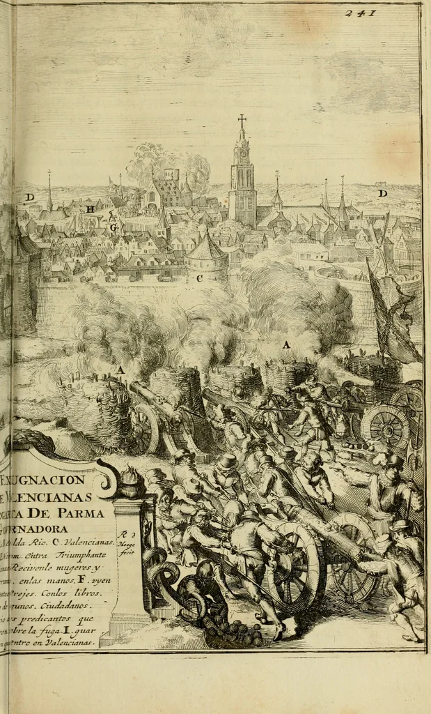 An illustration from Primera[-segunda] decada de las guerras de Flandes ..., 1681, leaf 282