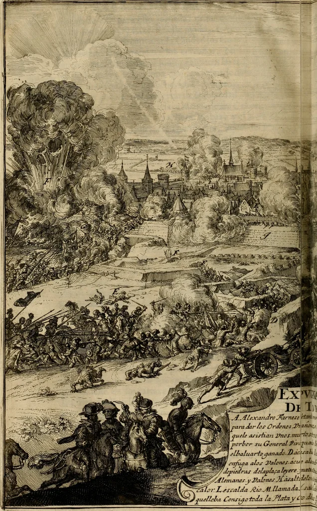 An illustration from Primera[-segunda] decada de las guerras de Flandes ..., 1681, leaf 215