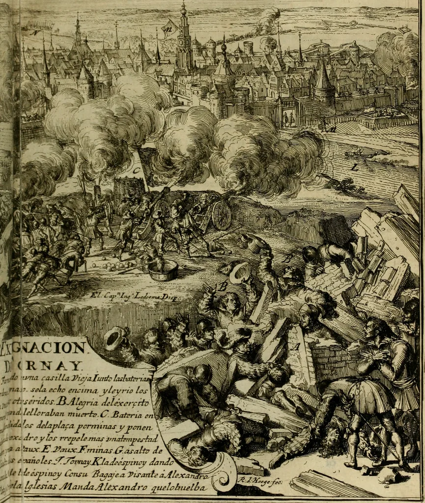 An illustration from Primera[-segunda] decada de las guerras de Flandes ..., 1681, leaf 216