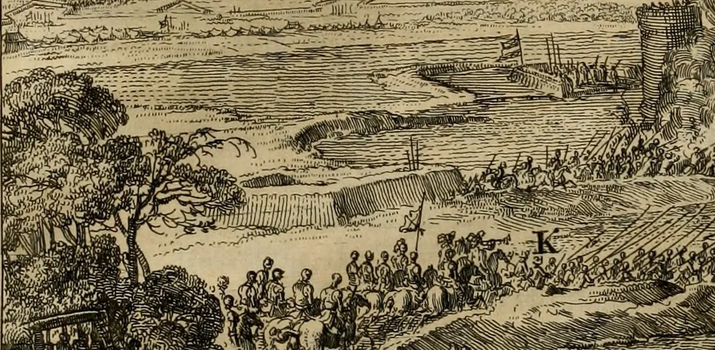An illustration from Primera[-segunda] decada de las guerras de Flandes ..., 1681, leaf 245