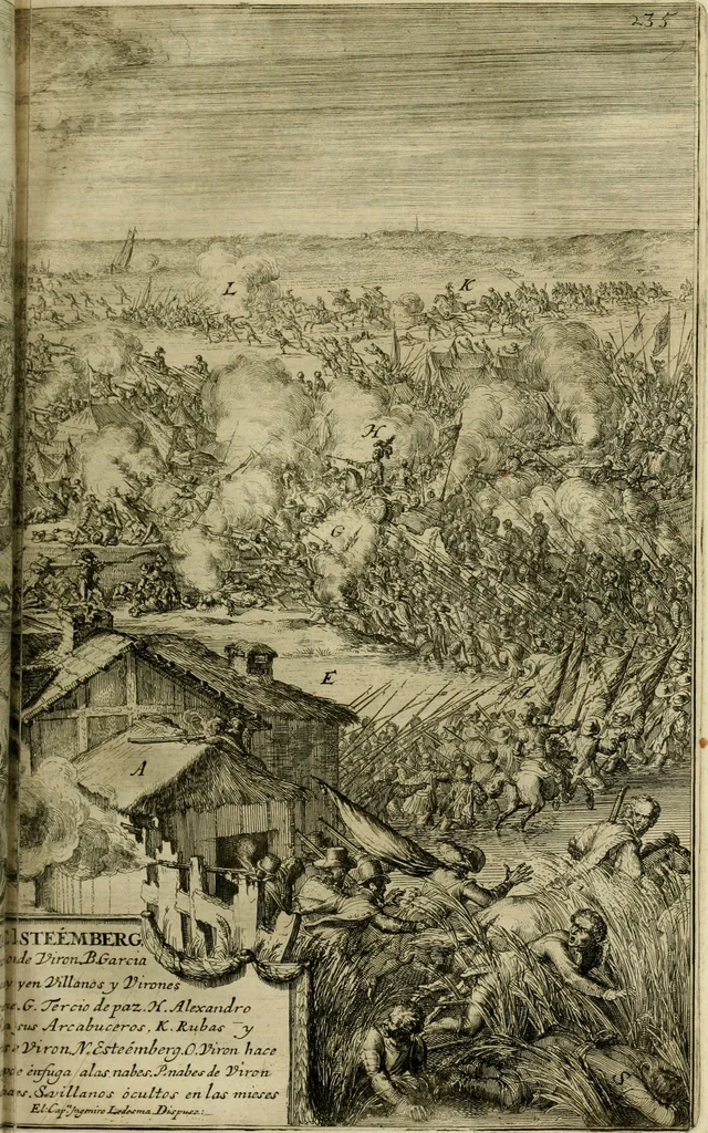 An illustration from Primera[-segunda] decada de las guerras de Flandes ..., 1681, leaf 280