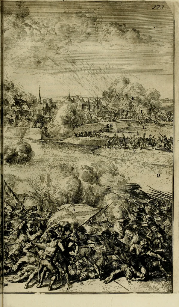 An illustration from Primera[-segunda] decada de las guerras de Flandes ..., 1681, leaf 434