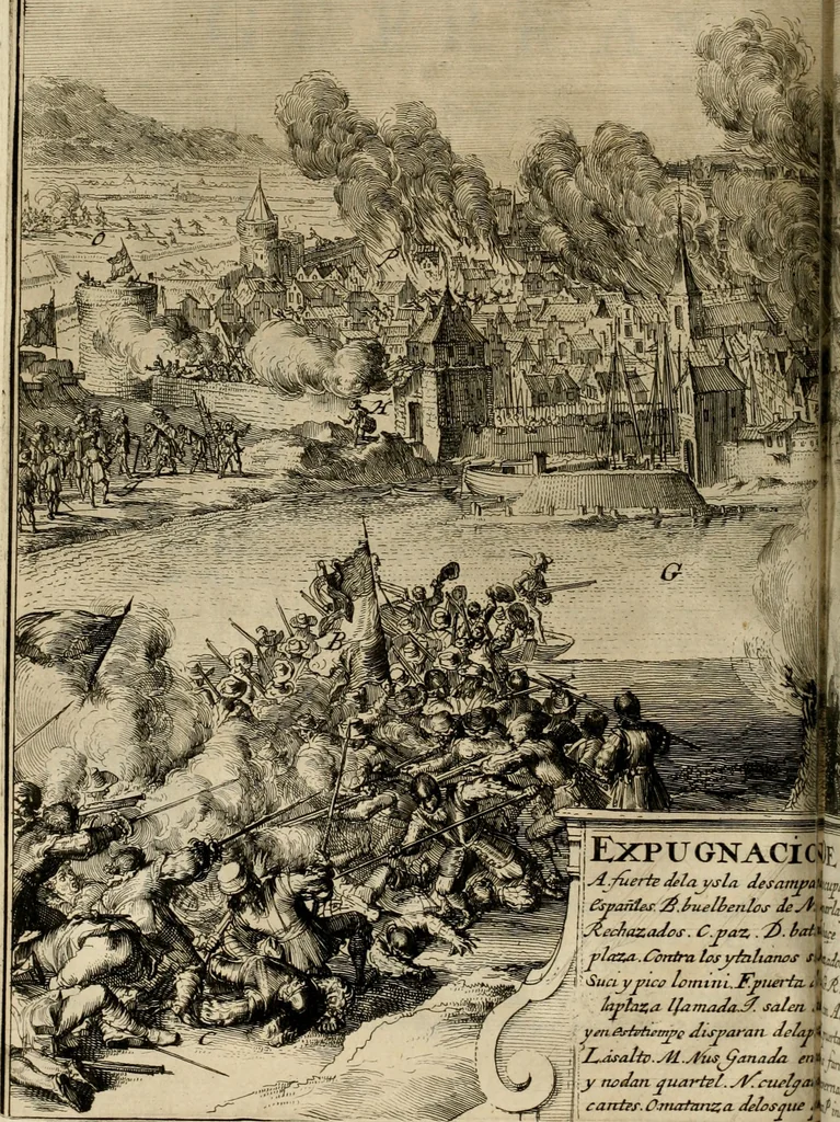 An illustration from Primera[-segunda] decada de las guerras de Flandes ..., 1681, leaf 451