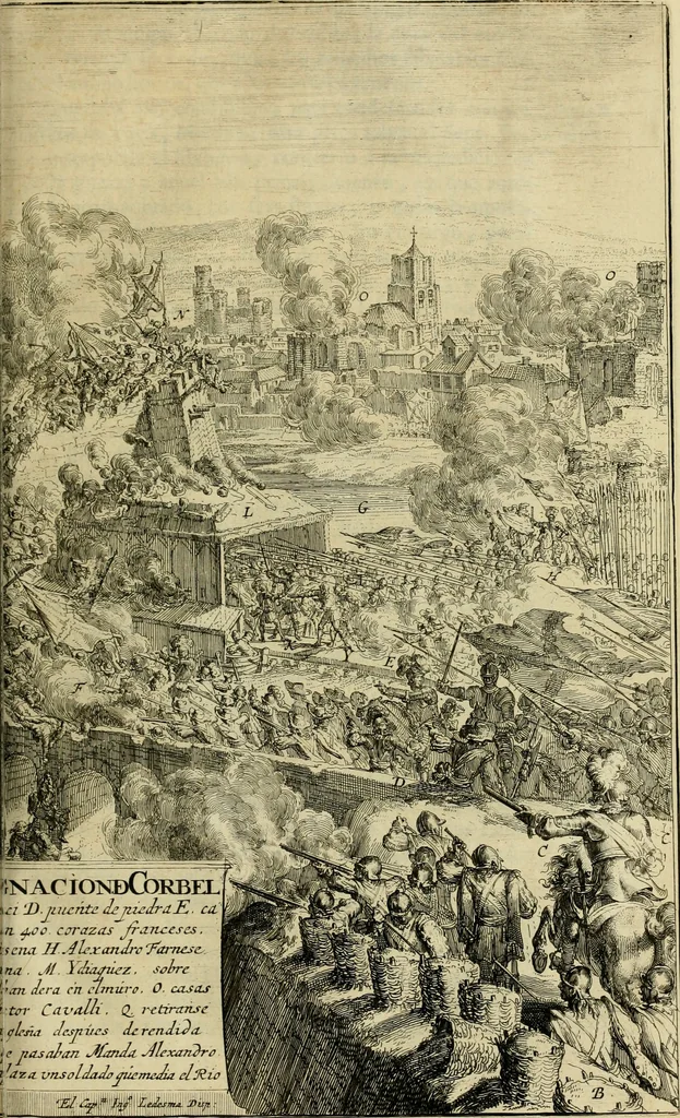 An illustration from Primera[-segunda] decada de las guerras de Flandes ..., 1681, leaf 266