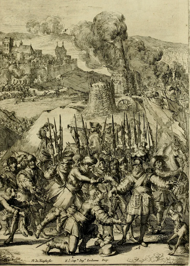 An illustration from Primera[-segunda] decada de las guerras de Flandes ..., 1681, leaf 402