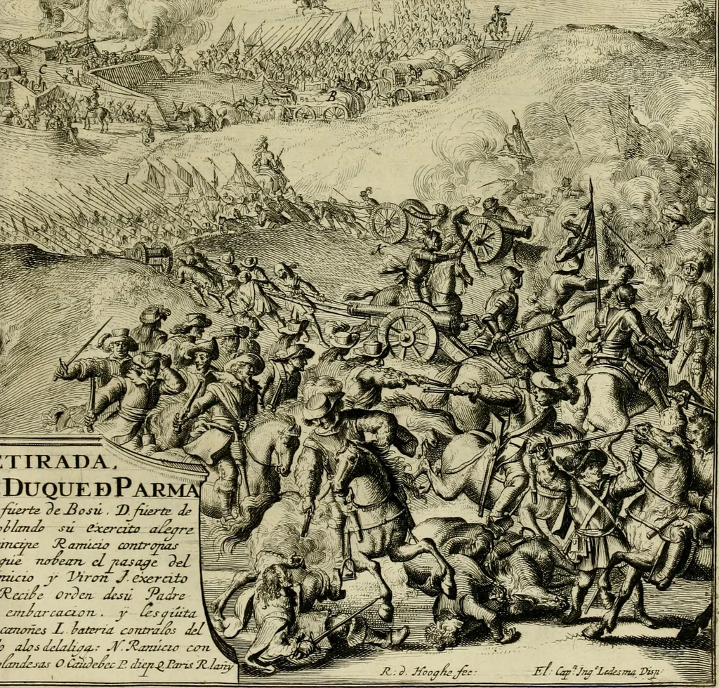 An illustration from Primera[-segunda] decada de las guerras de Flandes ..., 1681, leaf 432
