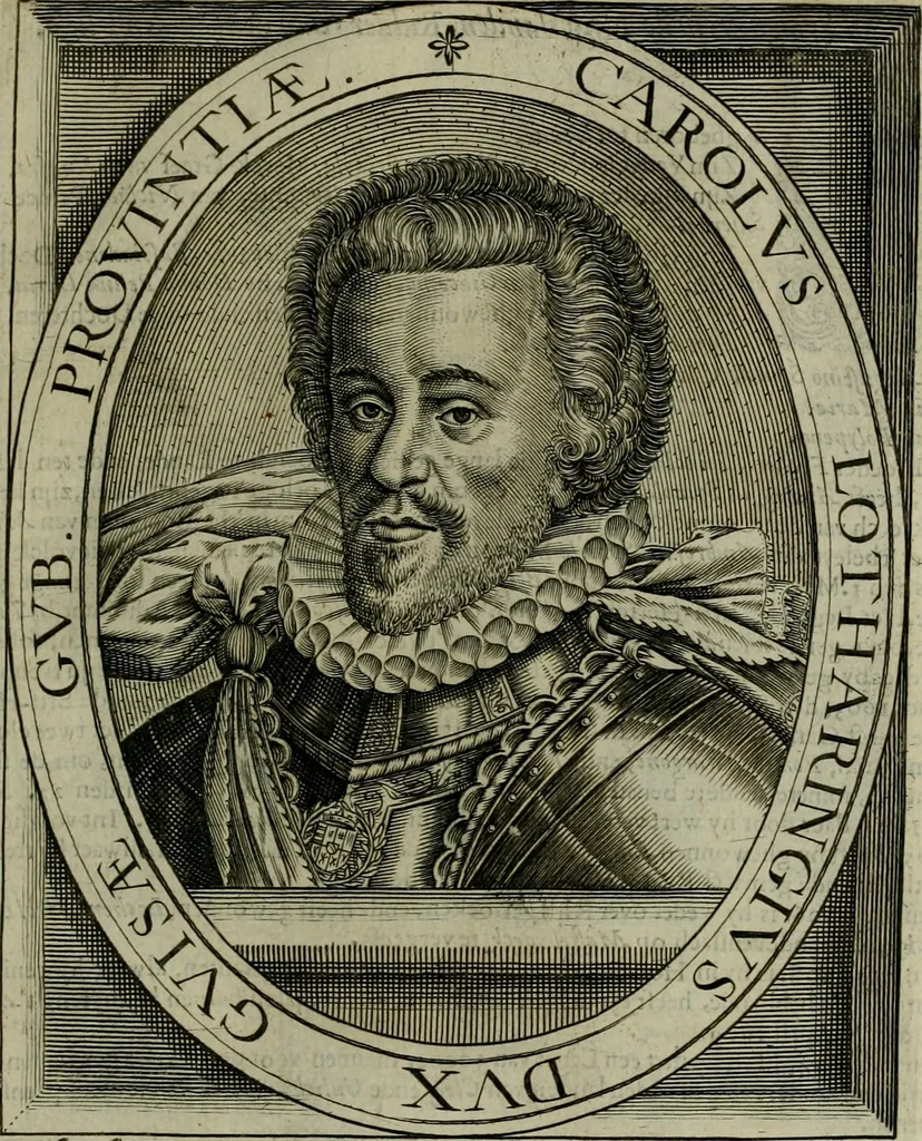 An illustration from Princelyck cabinet : verthoonende t'leven afcomste ende afbeeldingen der voornaemste vorste[n], princen, graven en heeren van Europa jegenwoordig regierende : mitsgaders beschrijvinge vanden staet, landen, rijckdommen ende incomsten der selver ..., 1625, leaf 102
