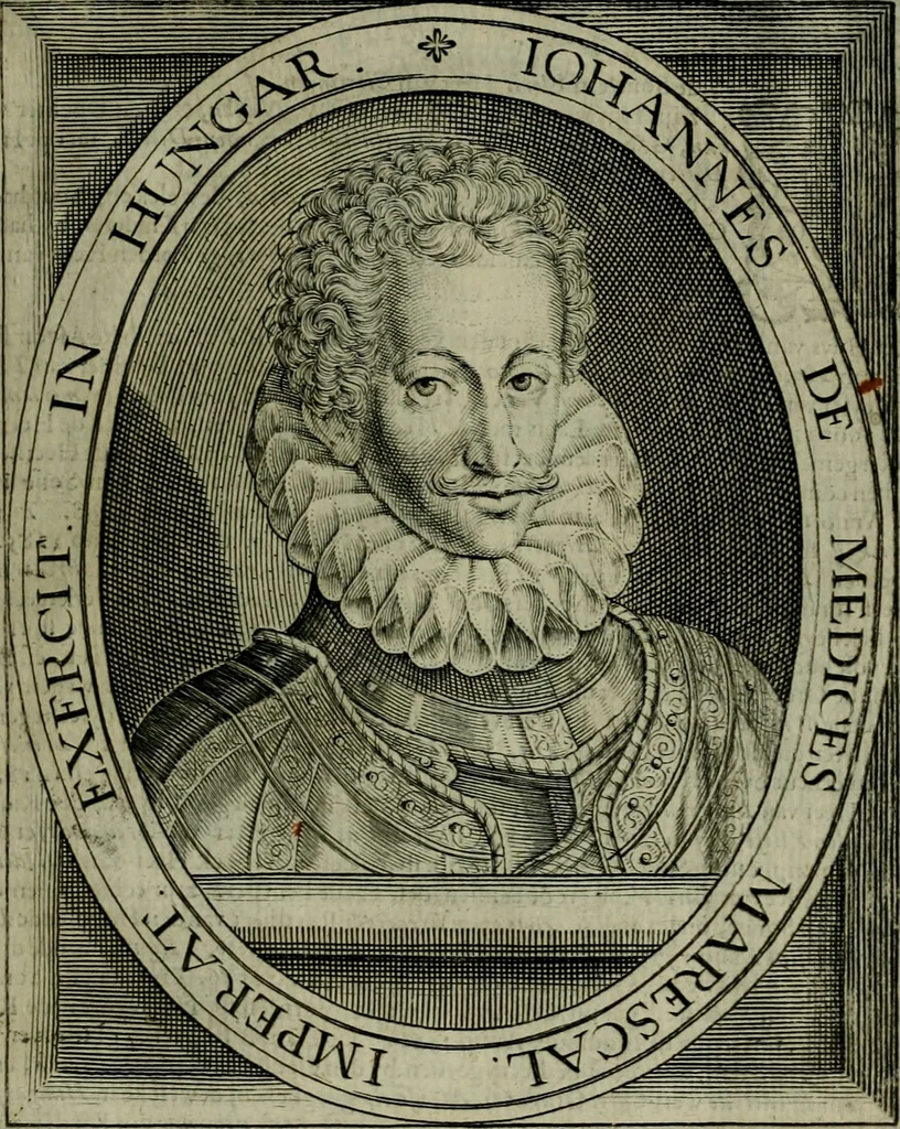 An illustration from Princelyck cabinet : verthoonende t'leven afcomste ende afbeeldingen der voornaemste vorste[n], princen, graven en heeren van Europa jegenwoordig regierende : mitsgaders beschrijvinge vanden staet, landen, rijckdommen ende incomsten der selver ..., 1625, leaf 108