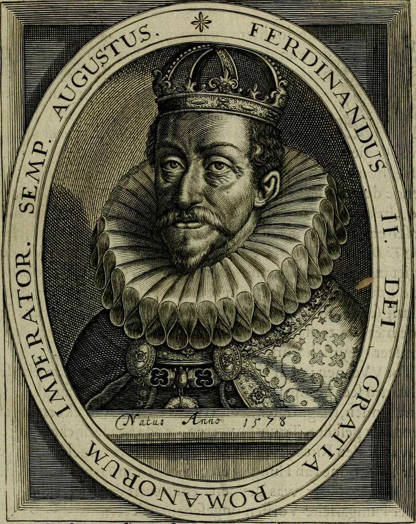 An illustration from Princelyck cabinet : verthoonende t'leven afcomste ende afbeeldingen der voornaemste vorste[n], princen, graven en heeren van Europa jegenwoordig regierende : mitsgaders beschrijvinge vanden staet, landen, rijckdommen ende incomsten der selver ..., 1625, leaf 14