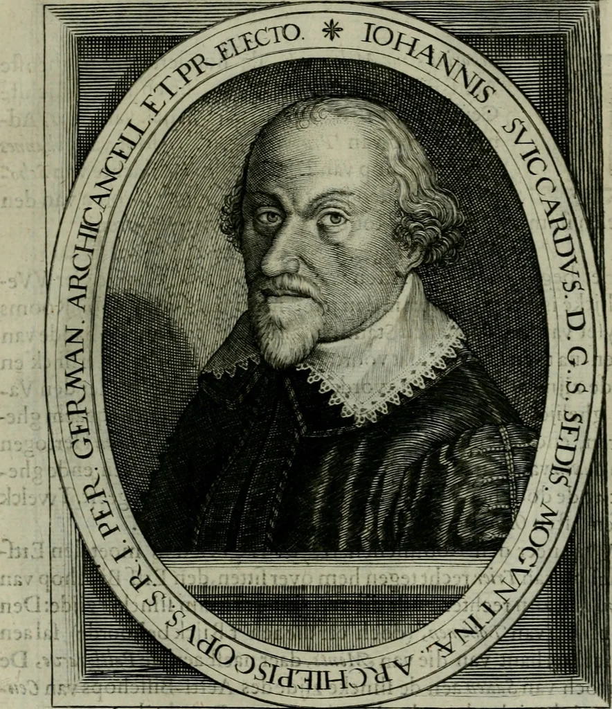 An illustration from Princelyck cabinet : verthoonende t'leven afcomste ende afbeeldingen der voornaemste vorste[n], princen, graven en heeren van Europa jegenwoordig regierende : mitsgaders beschrijvinge vanden staet, landen, rijckdommen ende incomsten der selver ..., 1625, leaf 54