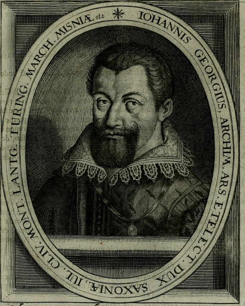 An illustration from Princelyck cabinet : verthoonende t'leven afcomste ende afbeeldingen der voornaemste vorste[n], princen, graven en heeren van Europa jegenwoordig regierende : mitsgaders beschrijvinge vanden staet, landen, rijckdommen ende incomsten der selver ..., 1625, leaf 60