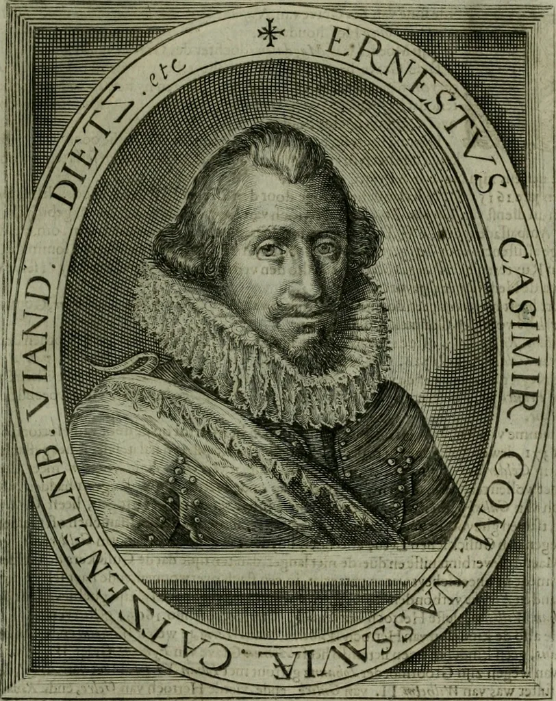 An illustration from Princelyck cabinet : verthoonende t'leven afcomste ende afbeeldingen der voornaemste vorste[n], princen, graven en heeren van Europa jegenwoordig regierende : mitsgaders beschrijvinge vanden staet, landen, rijckdommen ende incomsten der selver ..., 1625, leaf 98