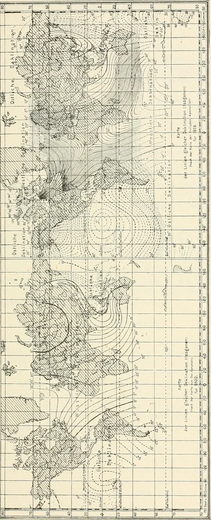 An illustration from Principal facts of the earth's magnetism and methods of determining the true meridian and the magnetic declination. Reprinted from the United States magnetic declination tables and isogonic charts for 1902, 1909, leaf 78