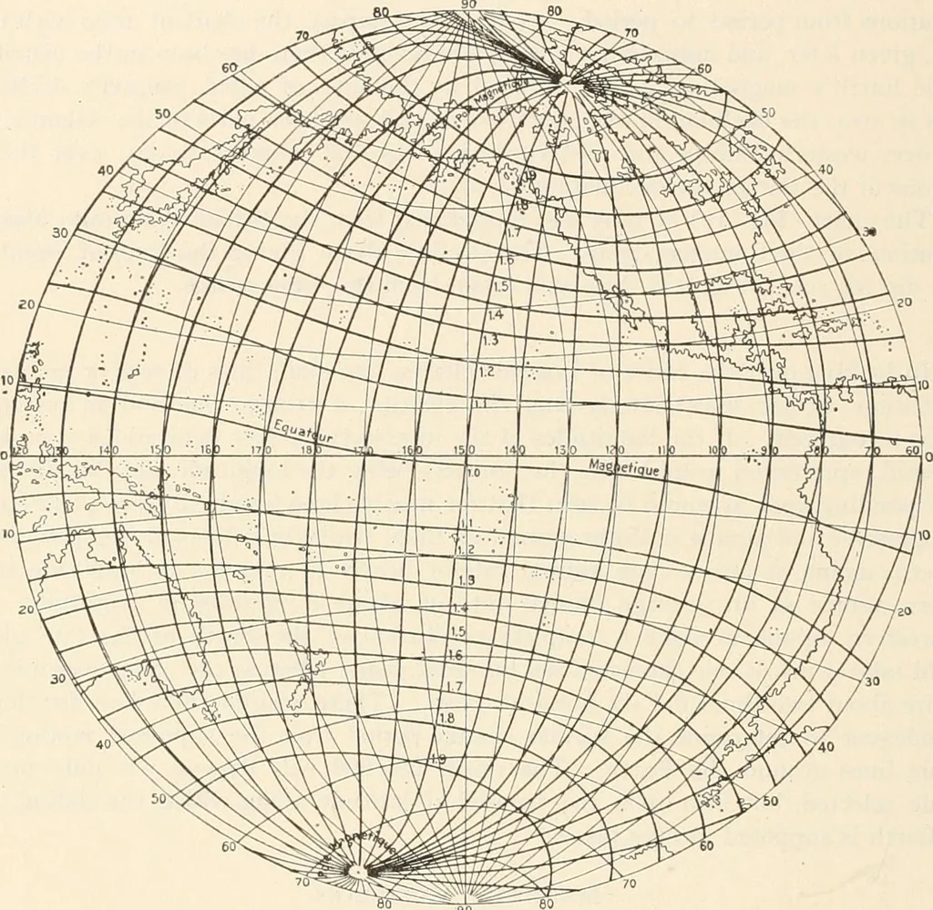 An illustration from Principal facts of the earth's magnetism and methods of determining the true meridian and the magnetic declination. Reprinted from the United States magnetic declination tables and isogonic charts for 1902, 1909, leaf 81