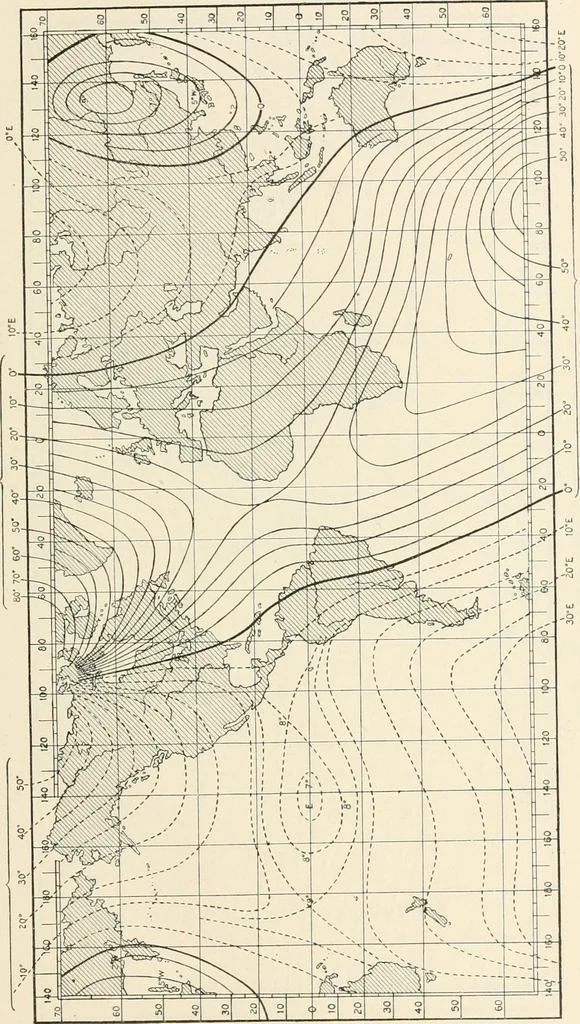 An illustration from Principal facts of the earth's magnetism and methods of determining the true meridian and the magnetic declination. Reprinted from the United States magnetic declination tables and isogonic charts for 1902, 1909, leaf 82