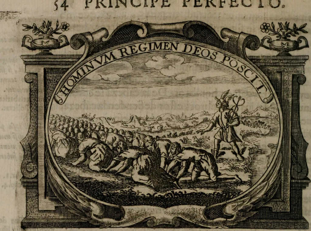 An illustration from Principe perfecto y ministros aiustados : documentos politicos, y morales en emblemas, 1662, leaf 101