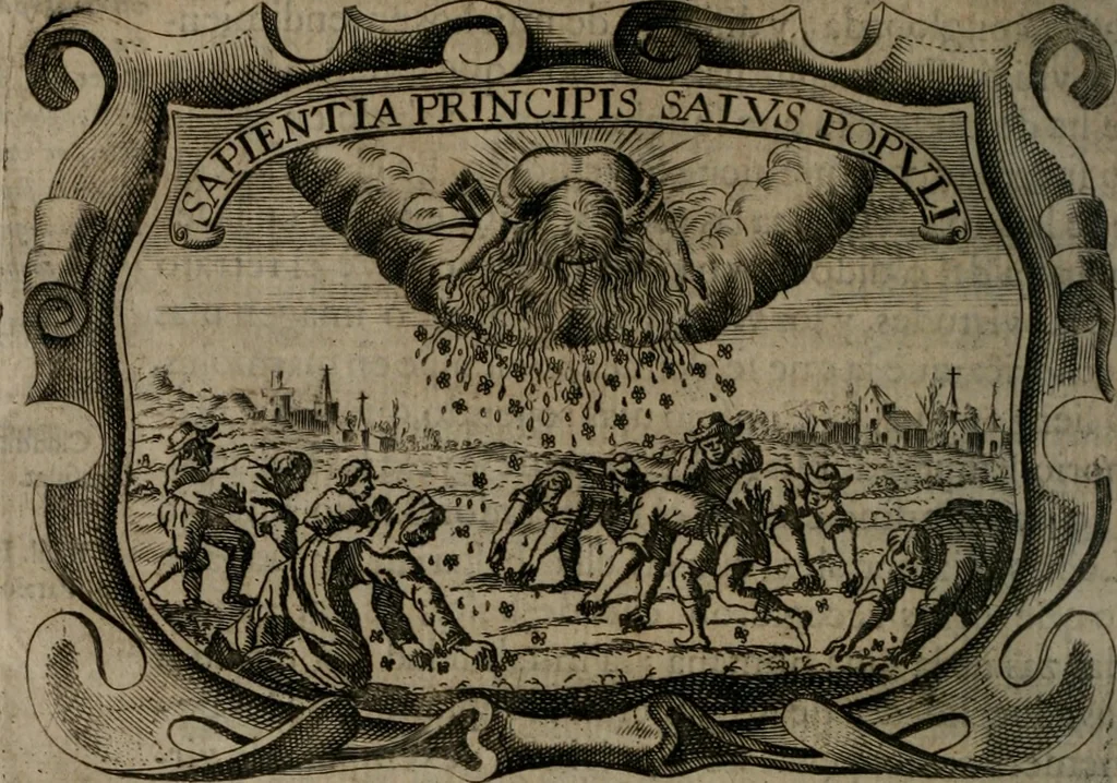 An illustration from Principe perfecto y ministros aiustados : documentos politicos, y morales en emblemas, 1662, leaf 147