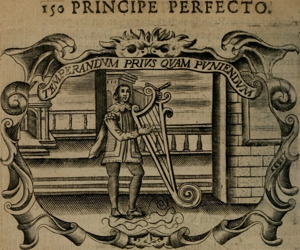 An illustration from Principe perfecto y ministros aiustados : documentos politicos, y morales en emblemas, 1662, leaf 197