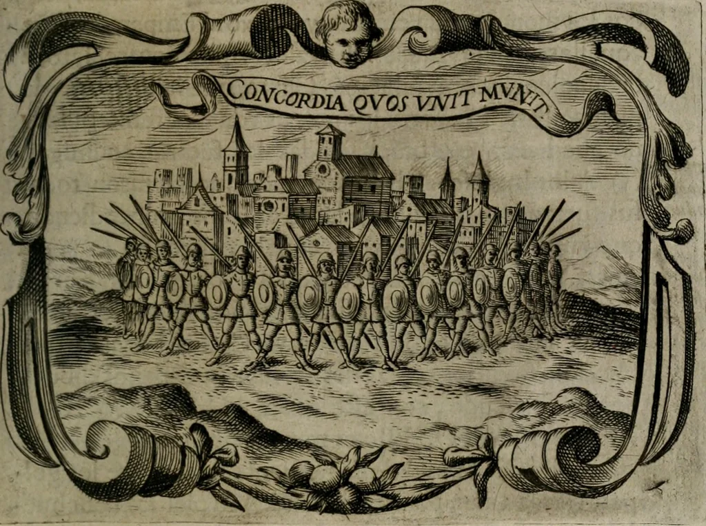 An illustration from Principe perfecto y ministros aiustados : documentos politicos, y morales en emblemas, 1662, leaf 288
