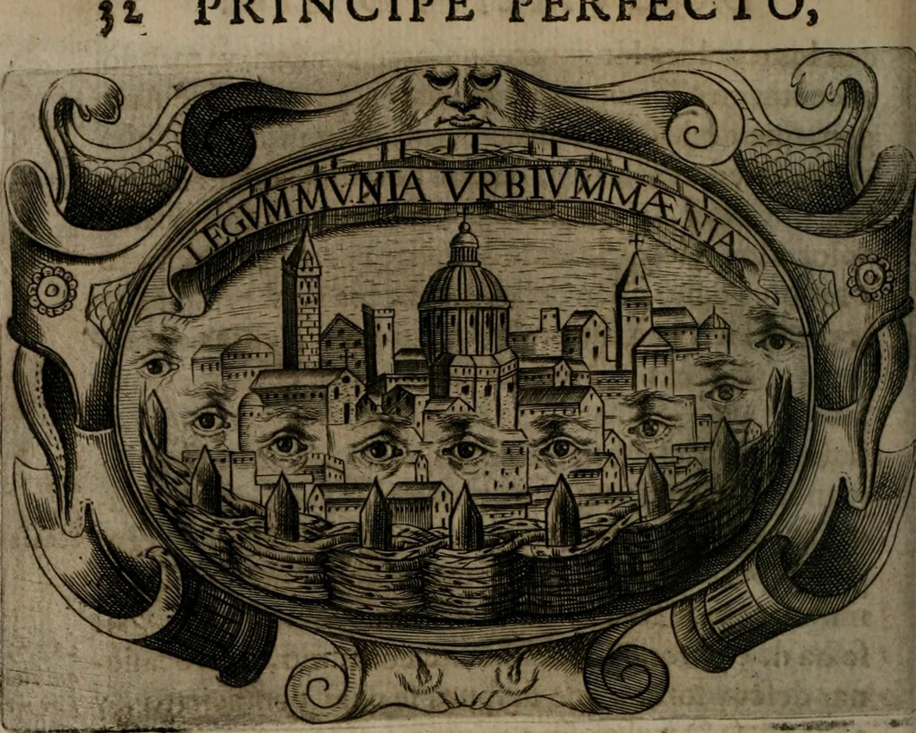 An illustration from Principe perfecto y ministros aiustados : documentos politicos, y morales en emblemas, 1662, leaf 319