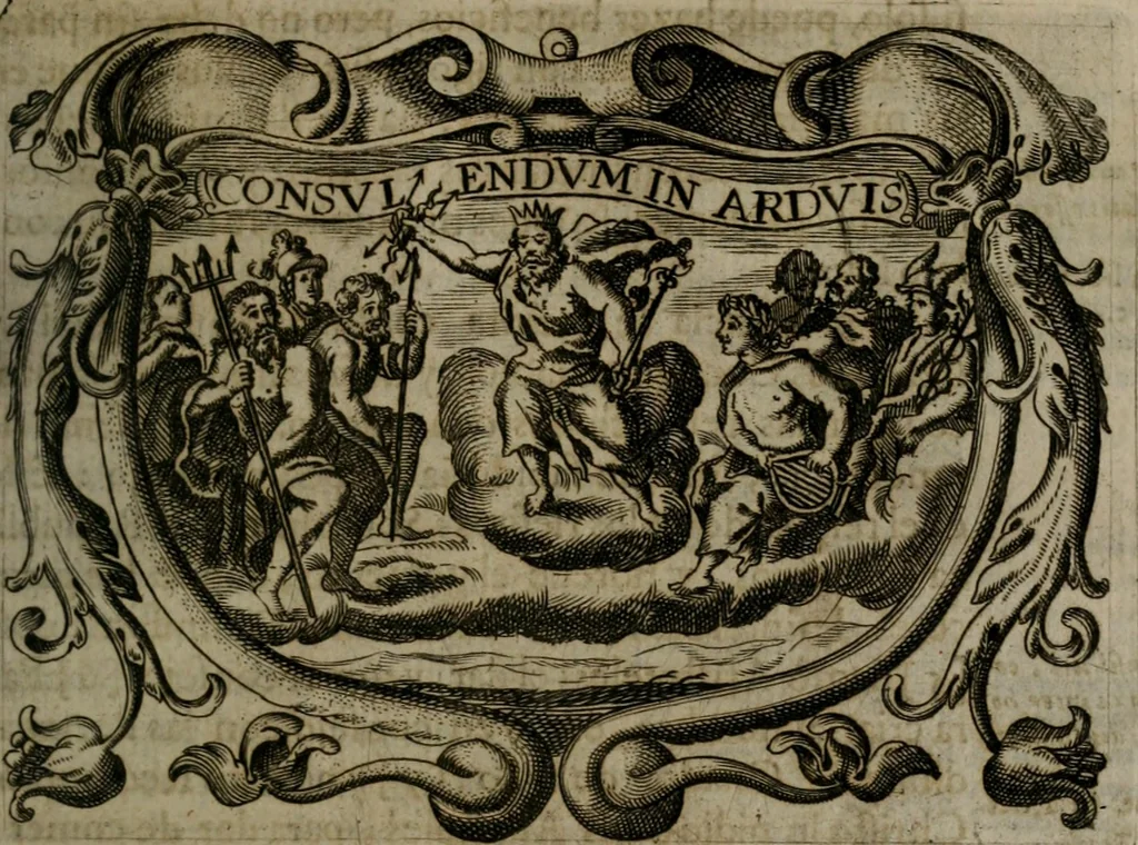 An illustration from Principe perfecto y ministros aiustados : documentos politicos, y morales en emblemas, 1662, leaf 368
