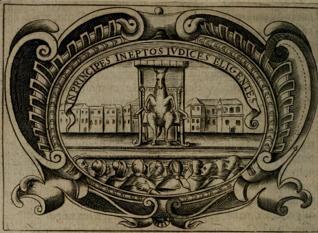 An illustration from Principe perfecto y ministros aiustados : documentos politicos, y morales en emblemas, 1662, leaf 373