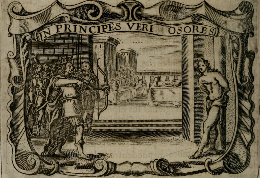 An illustration from Principe perfecto y ministros aiustados : documentos politicos, y morales en emblemas, 1662, leaf 391