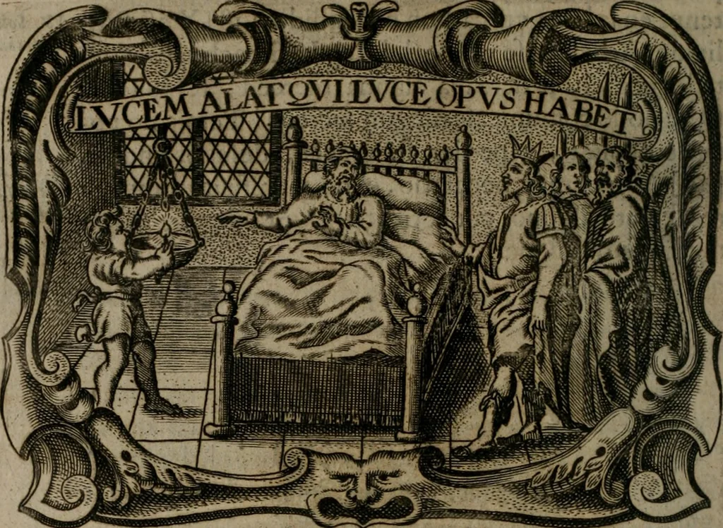 An illustration from Principe perfecto y ministros aiustados : documentos politicos, y morales en emblemas, 1662, leaf 417