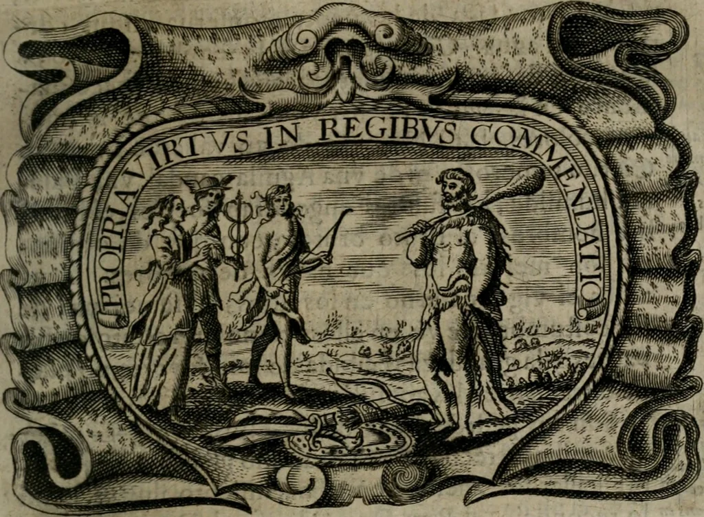 An illustration from Principe perfecto y ministros aiustados : documentos politicos, y morales en emblemas, 1662, leaf 62