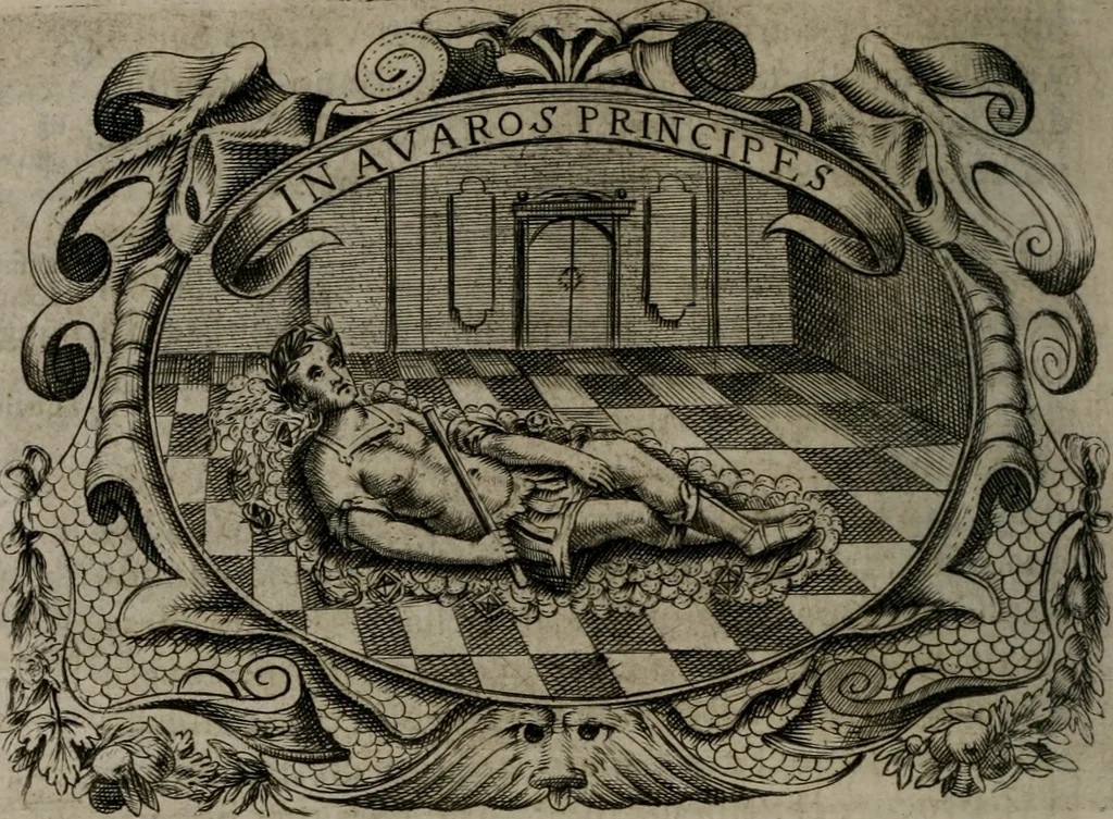 An illustration from Principe perfecto y ministros aiustados : documentos politicos, y morales en emblemas, 1662, leaf 71