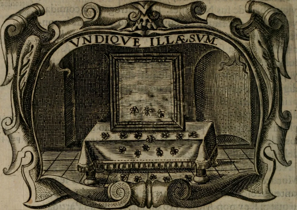 An illustration from Principe perfecto y ministros aiustados : documentos politicos, y morales en emblemas, 1662, leaf 85