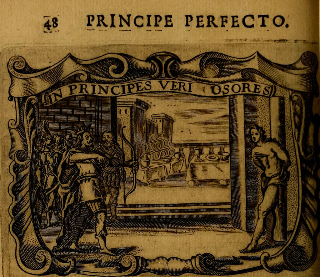 An illustration from Principe perfecto y ministros aivstados, docvmentos politicos, y morales. En emblemas, 1662, leaf 369
