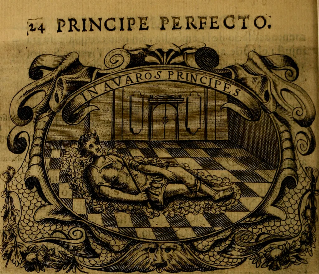 An illustration from Principe perfecto y ministros aivstados, docvmentos politicos, y morales. En emblemas, 1662, leaf 49