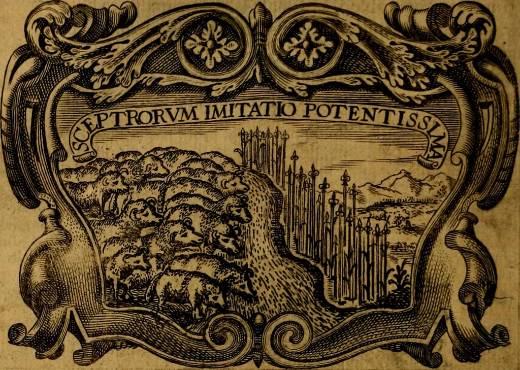 An illustration from Principe perfecto y ministros aivstados, docvmentos politicos, y morales. En emblemas, 1662, leaf 67