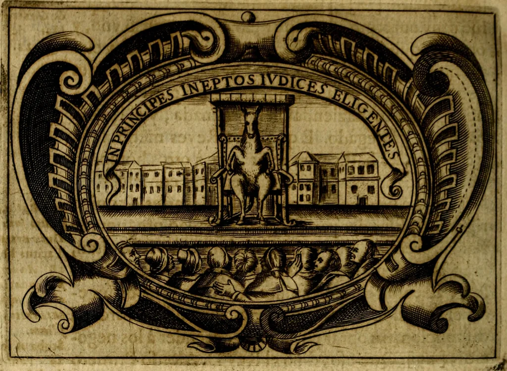 An illustration from Principe perfecto y ministros aivstados, docvmentos politicos, y morales. En emblemas, 1662, leaf 345