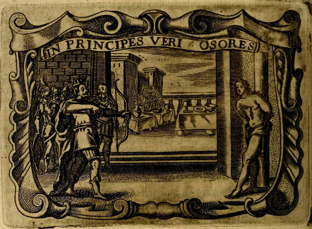 An illustration from Principe perfecto y ministros aivstados, docvmentos politicos, y morales. En emblemas, 1662, leaf 363