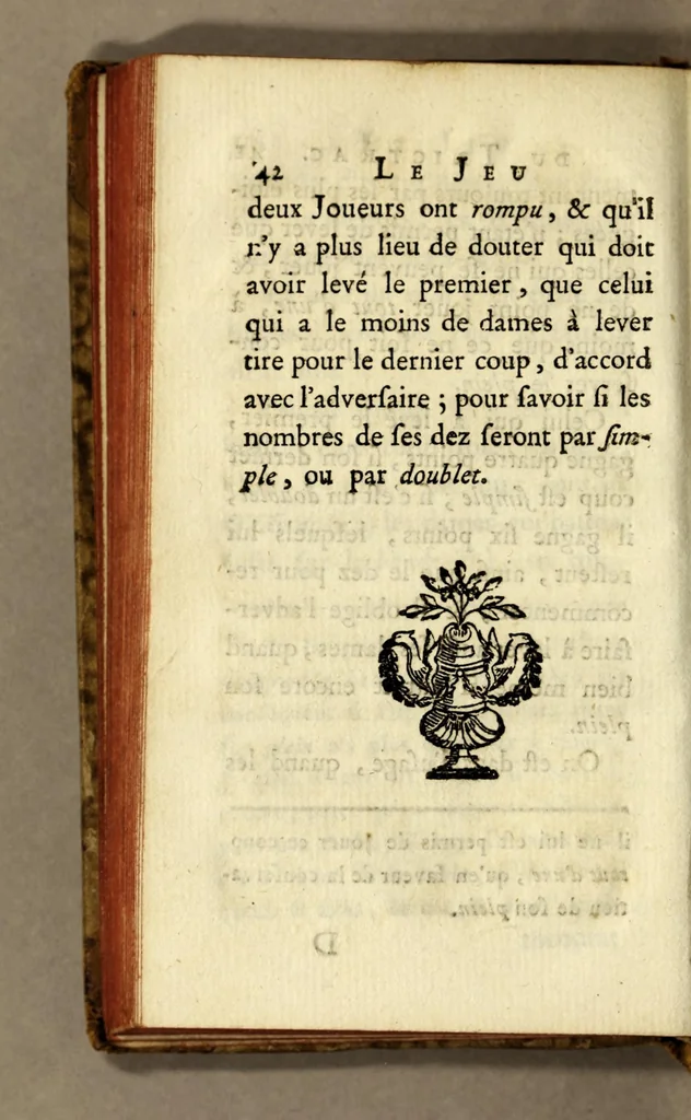 An illustration from Principes du jeu de trictrac, : a la portée des commençans: avec une table alphabétique des termes de ce jeu, 1778, leaf 44