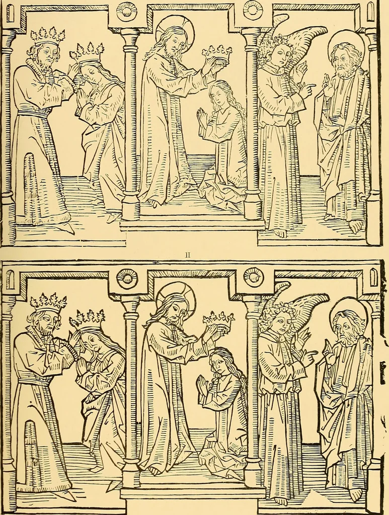 An illustration from Principia typographica. The block-books, or xylographic delineations of scripture history; issued in Holland, Flanders and Germany, during the fifteenth century, exemplified and considered in connexion with the origin of printing. To which is added an attempt to elucidate the character of the paper-marks of the period, 1858, leaf 110
