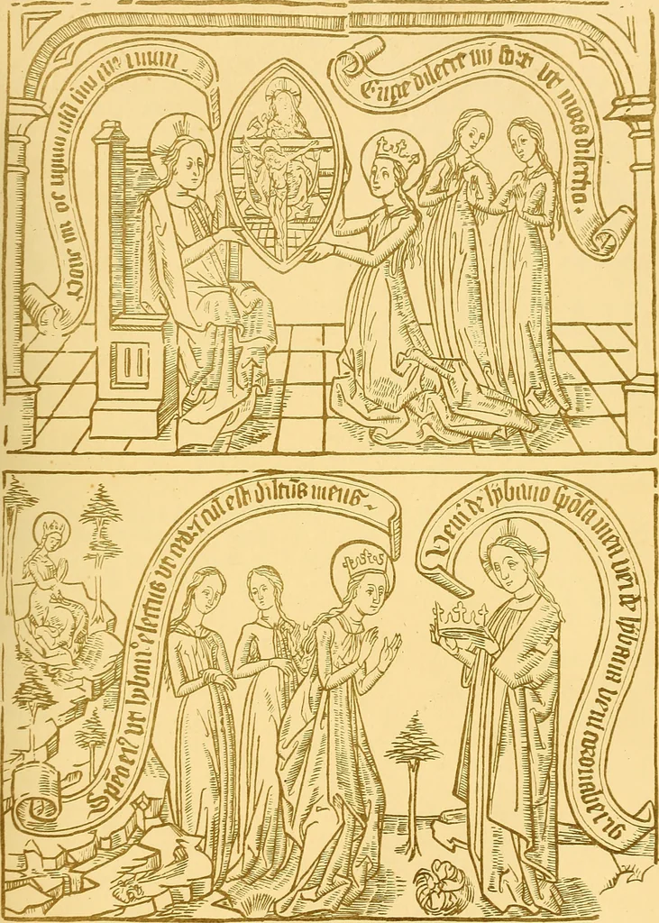An illustration from Principia typographica. The block-books, or xylographic delineations of scripture history; issued in Holland, Flanders and Germany, during the fifteenth century, exemplified and considered in connexion with the origin of printing. To which is added an attempt to elucidate the character of the paper-marks of the period, 1858, leaf 140