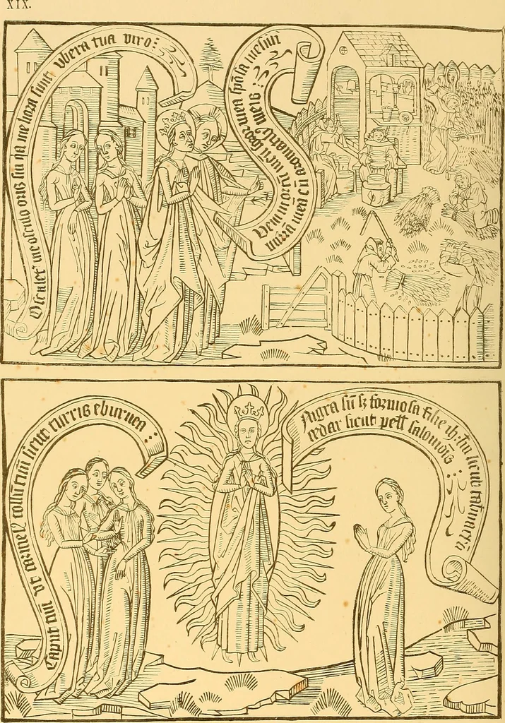 An illustration from Principia typographica. The block-books, or xylographic delineations of scripture history; issued in Holland, Flanders and Germany, during the fifteenth century, exemplified and considered in connexion with the origin of printing. To which is added an attempt to elucidate the character of the paper-marks of the period, 1858, leaf 149