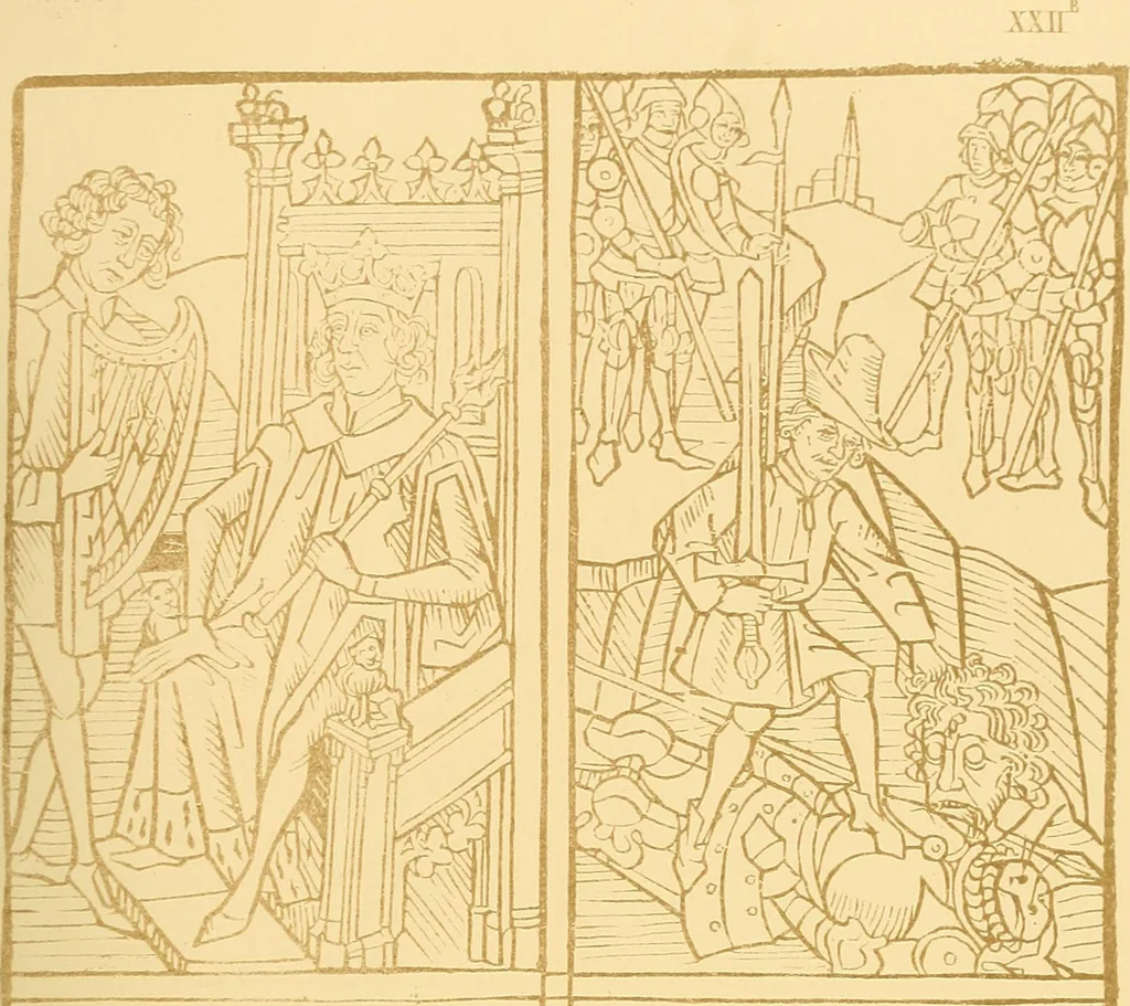 An illustration from Principia typographica. The block-books, or xylographic delineations of scripture history; issued in Holland, Flanders and Germany, during the fifteenth century, exemplified and considered in connexion with the origin of printing. To which is added an attempt to elucidate the character of the paper-marks of the period, 1858, leaf 196