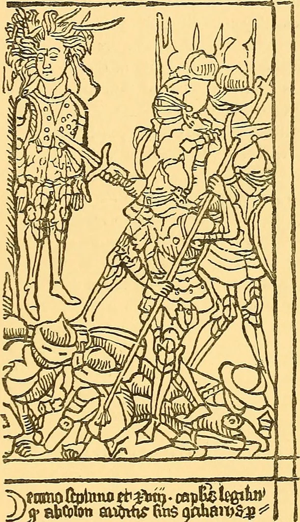 An illustration from Principia typographica. The block-books, or xylographic delineations of scripture history; issued in Holland, Flanders and Germany, during the fifteenth century, exemplified and considered in connexion with the origin of printing. To which is added an attempt to elucidate the character of the paper-marks of the period, 1858, leaf 198
