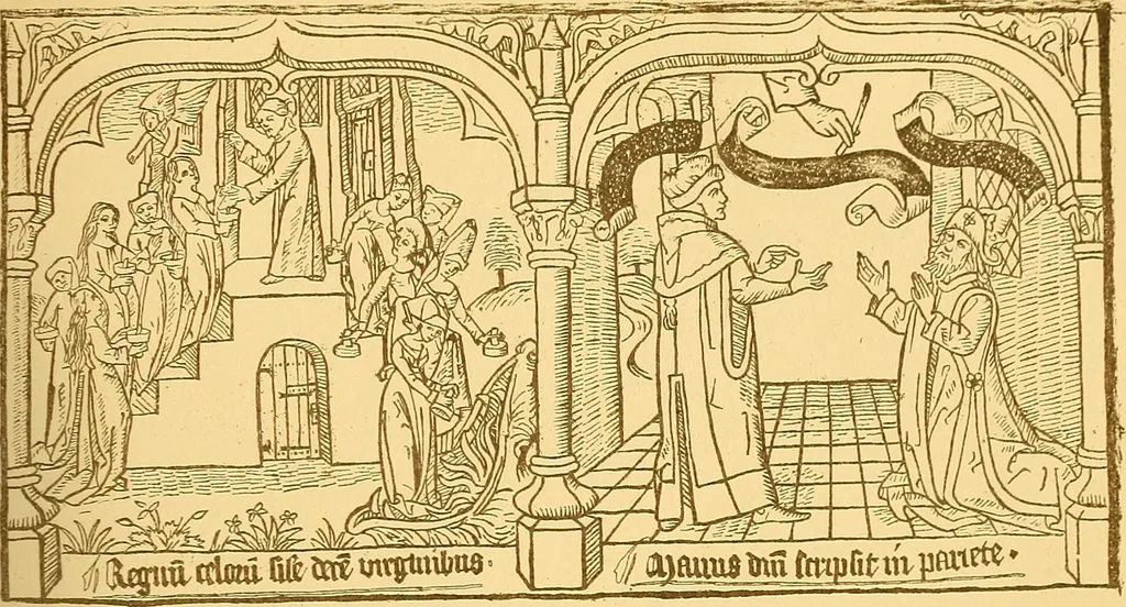An illustration from Principia typographica. The block-books, or xylographic delineations of scripture history; issued in Holland, Flanders and Germany, during the fifteenth century, exemplified and considered in connexion with the origin of printing. To which is added an attempt to elucidate the character of the paper-marks of the period, 1858, leaf 244